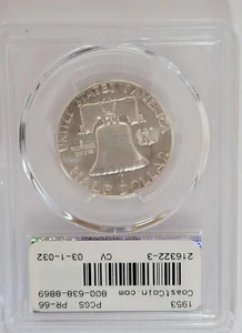 Medio dólar Franklin 1953 grado 50C graduación profesional Pr66 - Imagen 1 de 2
