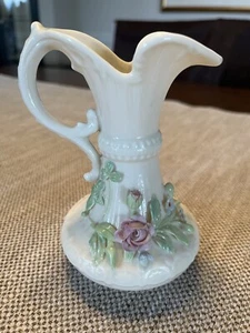 Belleek Aberdeen 6"h Pitcher with Raised Flowers and Leaves - Picture 1 of 8