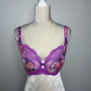 Freya Lace Mesh Sheer Floral Underwired Balconette Plunge Bra Purple 32G NEW - Picture 1 of 21
