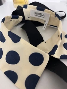 sonia rykel designer ivory collar with navy polka dots ties with navy ribbon - Picture 1 of 2