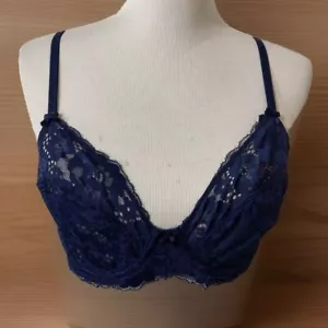 Adored By Adore Me Sheer Bra Womens Sz 34C Blue Floral Unlined Underwire Lacey - Picture 1 of 16