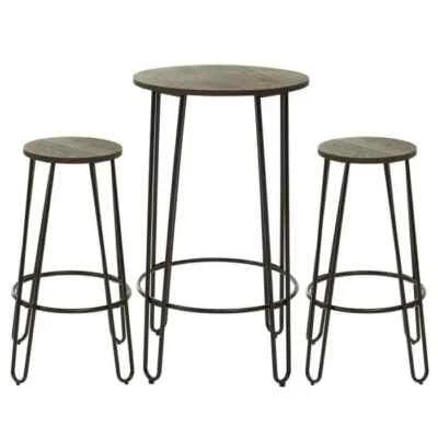 3Pc Bar Table and Stool Set Industrial Elm Wood Metal Pub Dining Set - Image 1 of 4