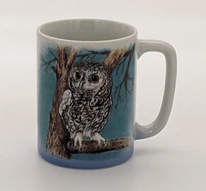 Otagiri Owl Mug Strigidae Black White Brown Blue Jacque Vaux On Tree Branch - Picture 1 of 6