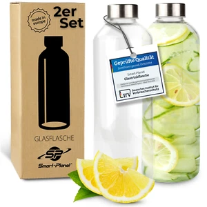 Smart-Planet SET 2 bottiglie in vetro di alta qualità - 1L con coperchio - Foto 1 di 6