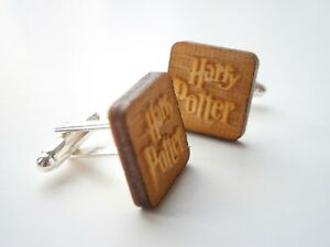 Harry Potter Wooden Cuff links, Laser Cut Square, Engraved Logo