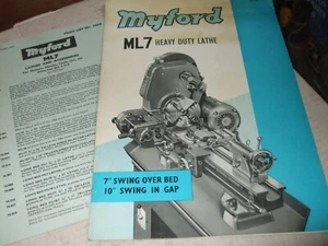 MYFORD ML7 LATHE SALES BROCHURE - 1968 - WITH PRICE LIST - INCLUDES TRI-LEVER - Picture 1 of 5