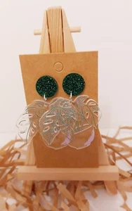 Clear Houseplant Leaf Stud Acrylic Earrings - Picture 1 of 3