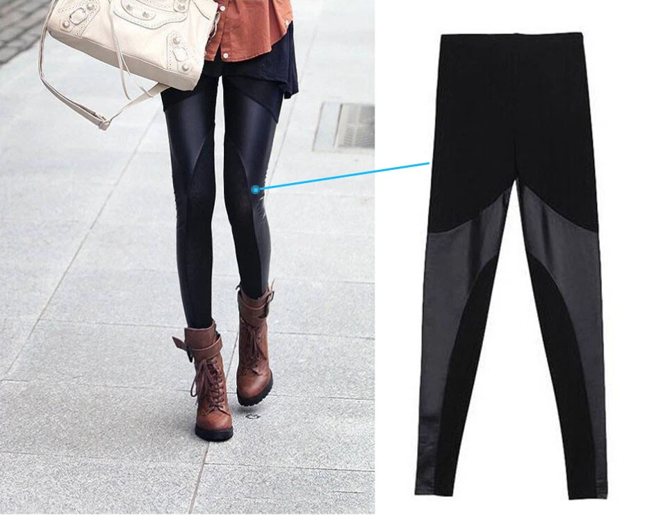 Damas Leggings Negros Sin Costuras Spandex Imitación Cuero Talla XS Ropa Informal Foto 1 de 3