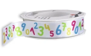 White Recycled Ribbon with Number Print 25mm x 20m Roll or Cut Length - Picture 1 of 1