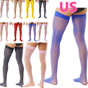 Men Oil Socks Silk Thigh High Stocking Mesh Sheer Lingerie Tights Pantyhose - Picture 1 of 70