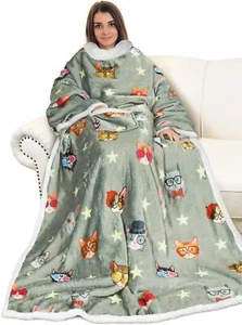 Manta de sofá portátil Cataluña con mangas cálida micro sherpa polar envolvente tiro - Imagen 1 de 6