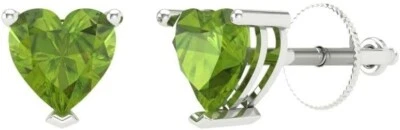 Solide 10k Weißgold 1,00 Ctw Natürliche Peridot Herzförmige Solitär Ohrstecker - Bild 1 von 4
