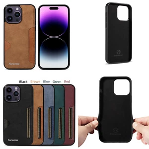 For iPhone 16 15 14 13 12 Shockproof Leather Credit Card Holder Case Back Cover - Picture 1 of 9
