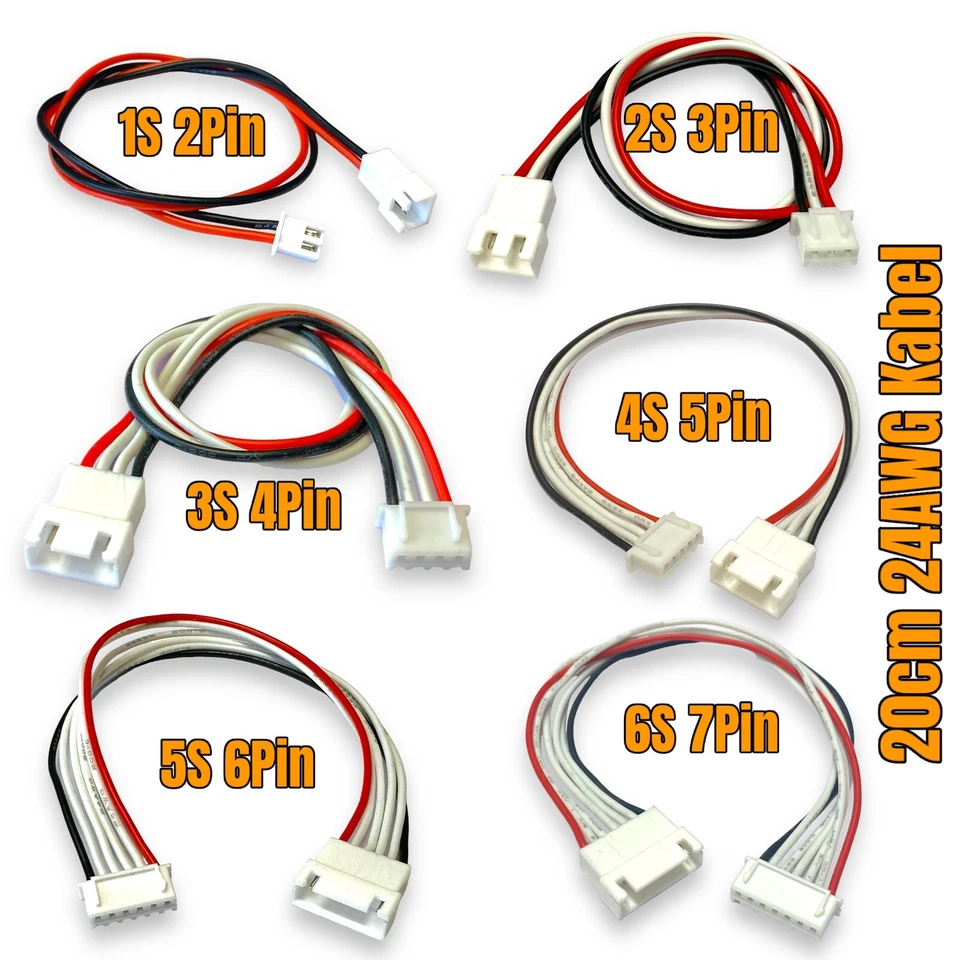 1S 2S 3S 4S 5S 6S 7S 8S 9S Balancer Kabel JST XH Lipo 20cm Verlängerung RC 24AWG - Bild 1 von 4