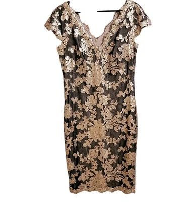 Tadashi Shoji Dress Size 10 Lace Sequin Cap Sleeve Formal Pink Black - Image 1 of 4