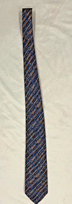 Christian Lacroix Paris Mens Orange and Blue Stitch Work Silk & Linen Neck Tie - Image 1 of 4