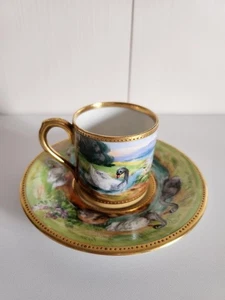 1919 Antique Dresden Fraureuth Porcelain Swan Motif Cup Saucer - Picture 1 of 4