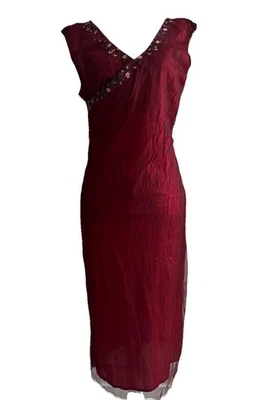 Vintage Free People Whimsigoth Red Embroidered Mesh Midi Dress Holiday Size 7 - Image 1 of 4