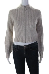 William Rast Womens High Neck Long Sleeves Full Zip Ribbed Cardigan Beige Size S - Picture 1 of 5
