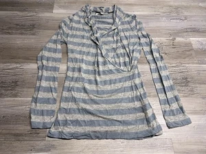 Vintage Y2K Surplice Top Karen Kane Womens Striped Long Sleeve Shirt Deep V Neck - Picture 1 of 7