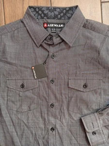 Airwalk Shirt Youth Size 14-16 Gray Plaid Long Sleeve Button Down Collared Boys - Picture 1 of 8
