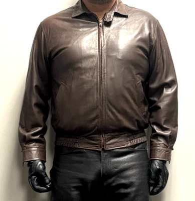 Куртка ветровка Nordstrom коричневая кожа размер 44 Regular - Изображение 1 из 4