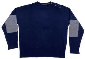 Metropolitan View Blue Wool Blend Crew Neck Sweater Large Elbow Patches Italy - Picture 1 of 7