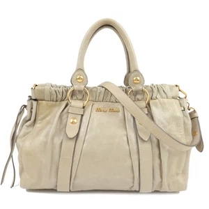 Authentic MIU MIU 2Way Handbag Leather Beige F/S - Picture 1 of 24