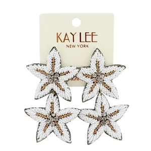 Kay Lee Boho Seed Bead Beaded Rhinestone Statement Earrings #KE13WHT - Picture 1 of 2