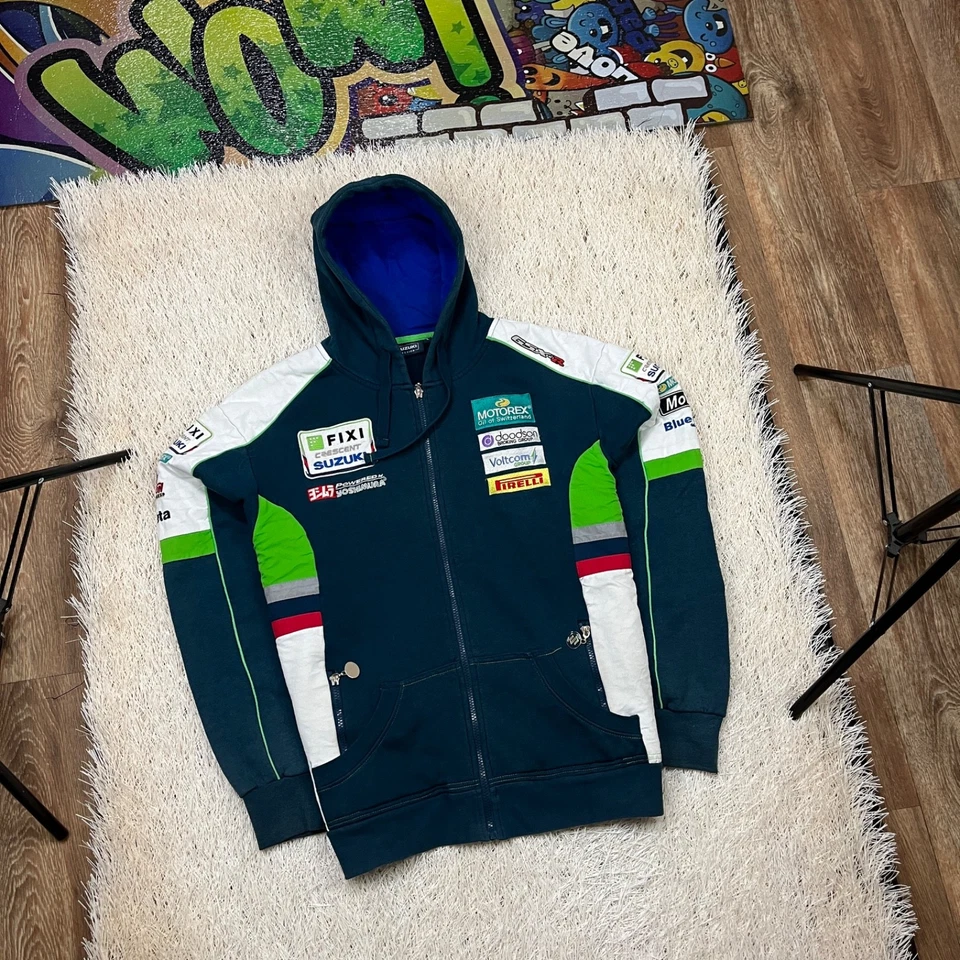 Chaqueta de colección Suzuki Crescent Racing Team Fixi para hombre con cremallera sudadera con capucha Motorex talla L Foto 1 de 4