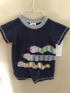 Mulberribush 6M 9M Snake Knit Romper Shortall Navy Blue Boutique Hiss Jon Jon - Picture 1 of 3