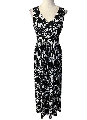Maxi Vestido Milly NY M Mediano Negro Blanco Elastizado Sin Mangas Lavable Foto 1 de 4