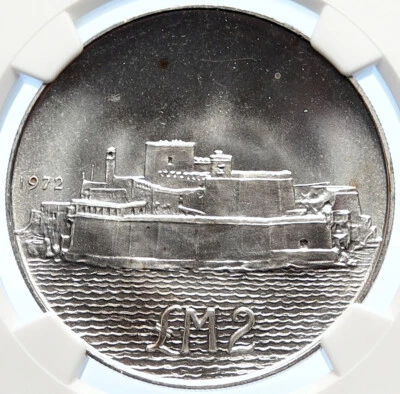 1972 MALTA Fort San Angelo Old VINTAGE Genuine Silver 2 Pounds Coin NGC i106315 - Image 1 of 4