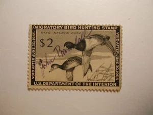 US Department of Interior Scott #RW21 $2 Ring-Necked Ducks Stamp 1954, Used &... - Picture 1 of 2