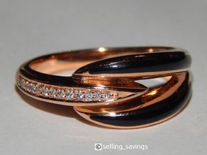 14K ROSE GOLD KABANA DIAMOND & ONYX INLAY RING SIZE 7.75 -  6.2 GRAMS - Picture 1 of 8