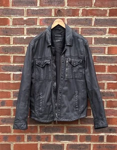 All Saints Mens FRANKLIN Leather Shirt Jacket 2XL XXL Biker Bomber Shacket - Picture 1 of 9