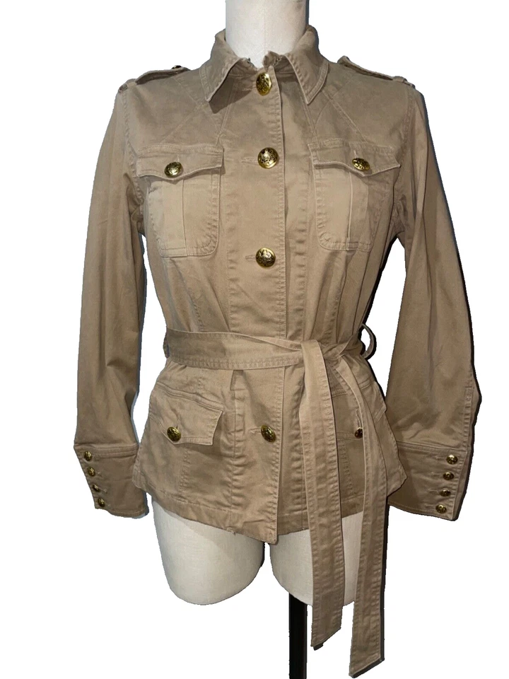 Trench corta George vintage años 90 Y2K para mujer talla 6 botones dorados Preppy Academia Foto 1 de 4