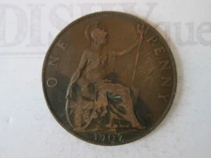 1907 ONE 1 Lg PENNY! Vintage GREAT BRITAIN coin: copper composition IS316 - Picture 1 of 9