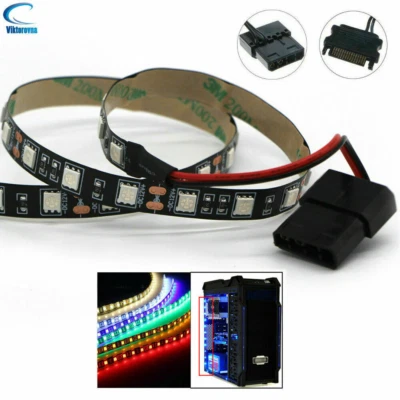 PC led strip Light PC Computer Case Adhesive black PCB Flexible 12V molex sata - Image 1 of 4