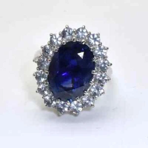 10*14 mm 7.80Ct Oval Natural Sapphire Diamond Engagement Ring 18K White Gold 5.5 - Picture 1 of 10