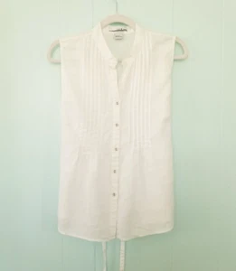 Lucy And Laurel White Linen Sleeveless Pintuck Tie Back Top Large - Picture 1 of 3