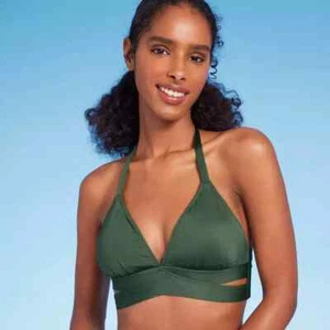 Shade & Shore Women's Size Medium (8-10) Triangle Faux Wrap Halter Bikini Top - Picture 1 of 3