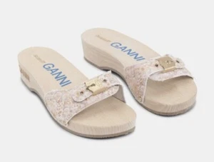 Ganni X Dr Scholl Wooden Original Sandals, Floral Natural, Size Women 10 NEW - Picture 1 of 6