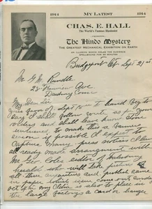 Vintage illustrierter Briefkopf CHARLES E HALL Hindo Mystery 1914 mechanische Show - Bild 1 von 1