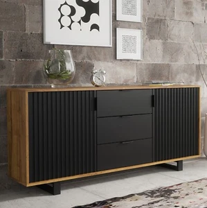 Sideboard 140cm Modern Cabinet | Slatted Doors Drawers | Sleek Design Unit - Picture 1 of 10