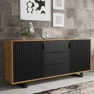 Sideboard 140cm Modern Cabinet | Slatted Doors Drawers | Sleek Design Unit - Image 1 of 4