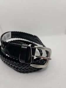 Topman Men Braided/Woven Bonded Leather Belt Size S Black Buckle Regular Fit