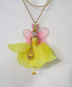 Betsey Johnson Easter Bunny Fairy Pendant Necklace Yellow Gift Box NWT - Picture 1 of 10