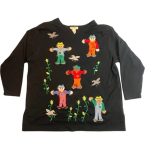 Vintage Bechamel Shirt Damen 1X Schwarz Vogelscheuchen All Over Front 90er Mom Top - Bild 1 von 10
