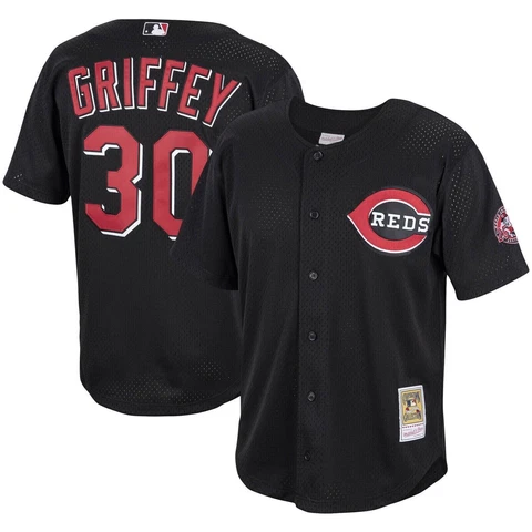 $130 MITCHELL & NESS KEN GRIFFEY JR 30 CINCINNATI REDS BLACK 2000 JERSEY 2XL XXL Cover